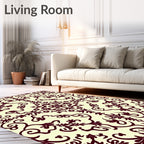 Elegant Burgundy Damask Scrollwork Rug