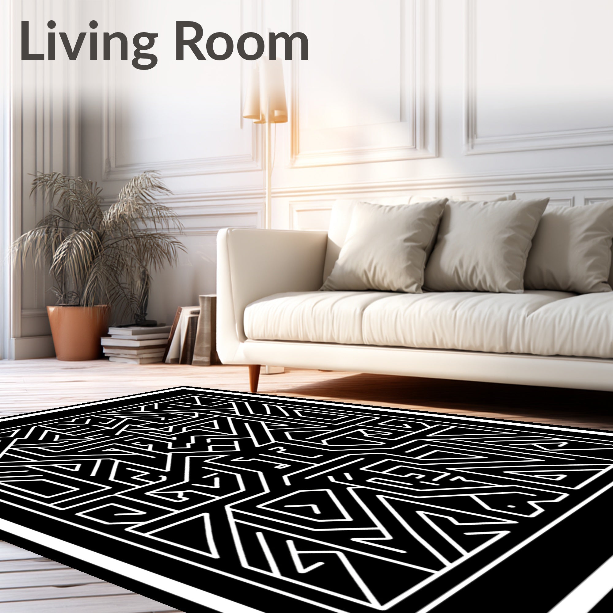 Black White Angular Maze Harmony Rug