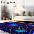 Deep Blue Floral Medallion Sunburst Rug