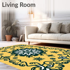 Golden Yellow Snowflake Medallion Border Rug
