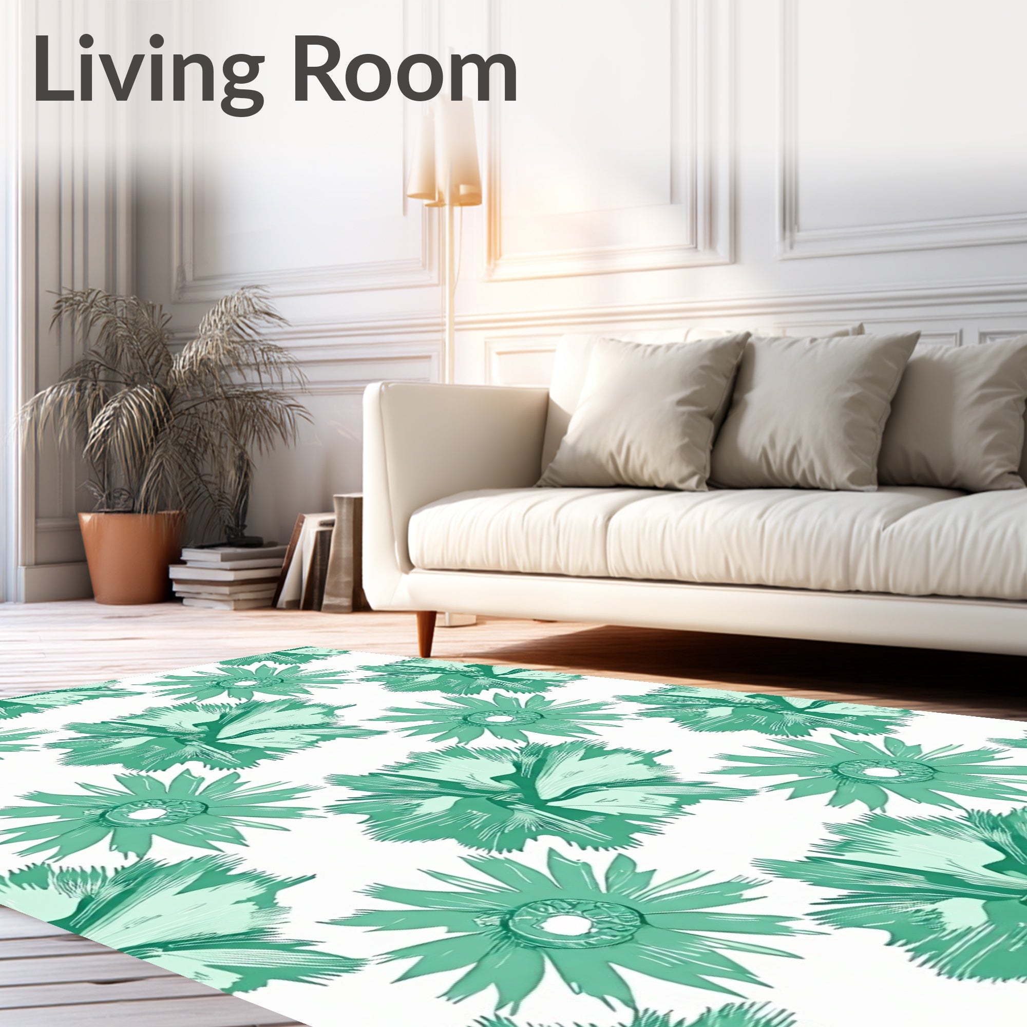 Teal Floral Burst All-Over Rug