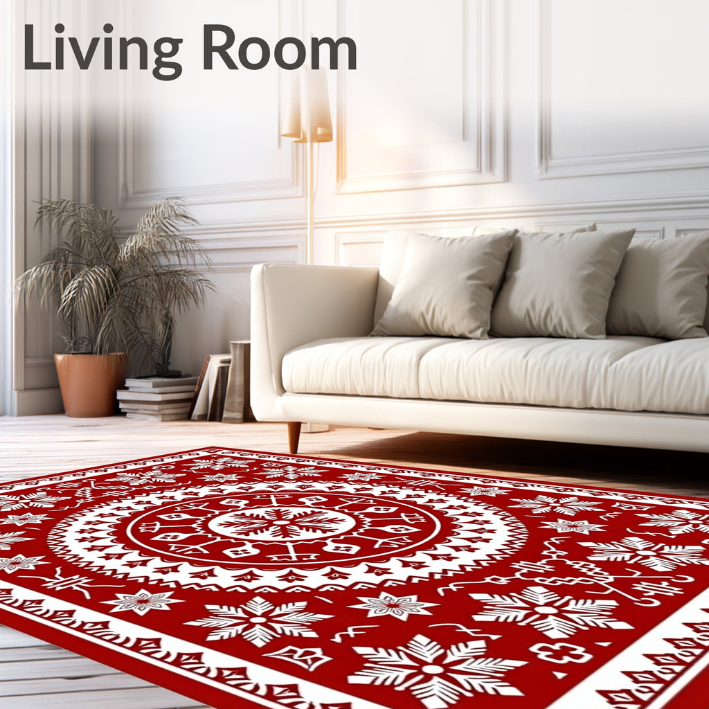 Rustic White Starburst Snowflake Medallion Rug