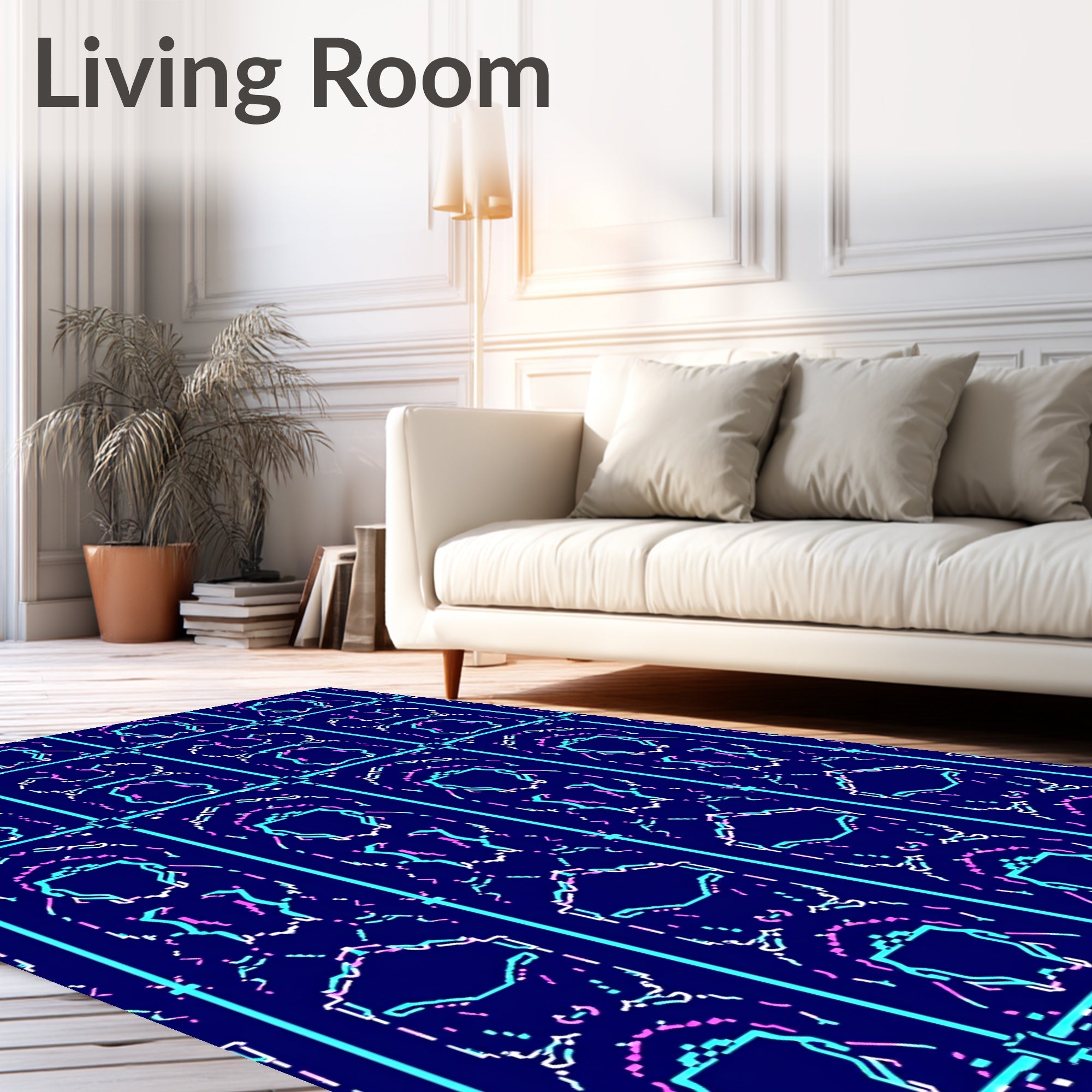 Neon Geometric Grid Contemporary Rug