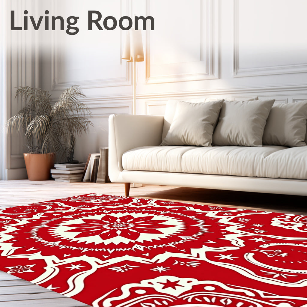 Crimson Floral Medallion Symmetry Rug