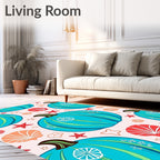 Coastal Teal Pumpkin Starfish Shells Rug