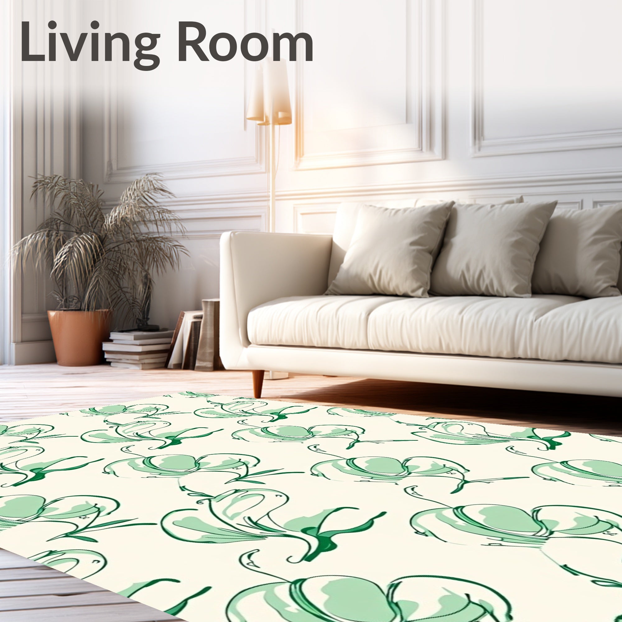 Elegant Emerald Lily Sketch Rug