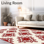 Deep Crimson Floral Medallion Rug