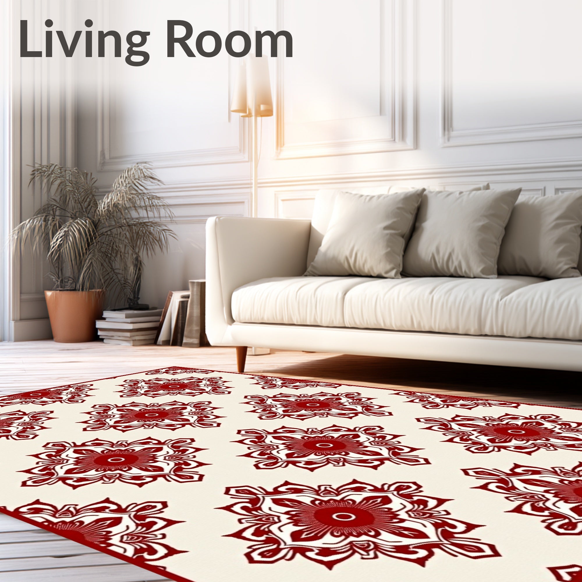 Deep Crimson Floral Medallion Rug