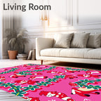 Red Festive Garland Cartoon Characters Rug