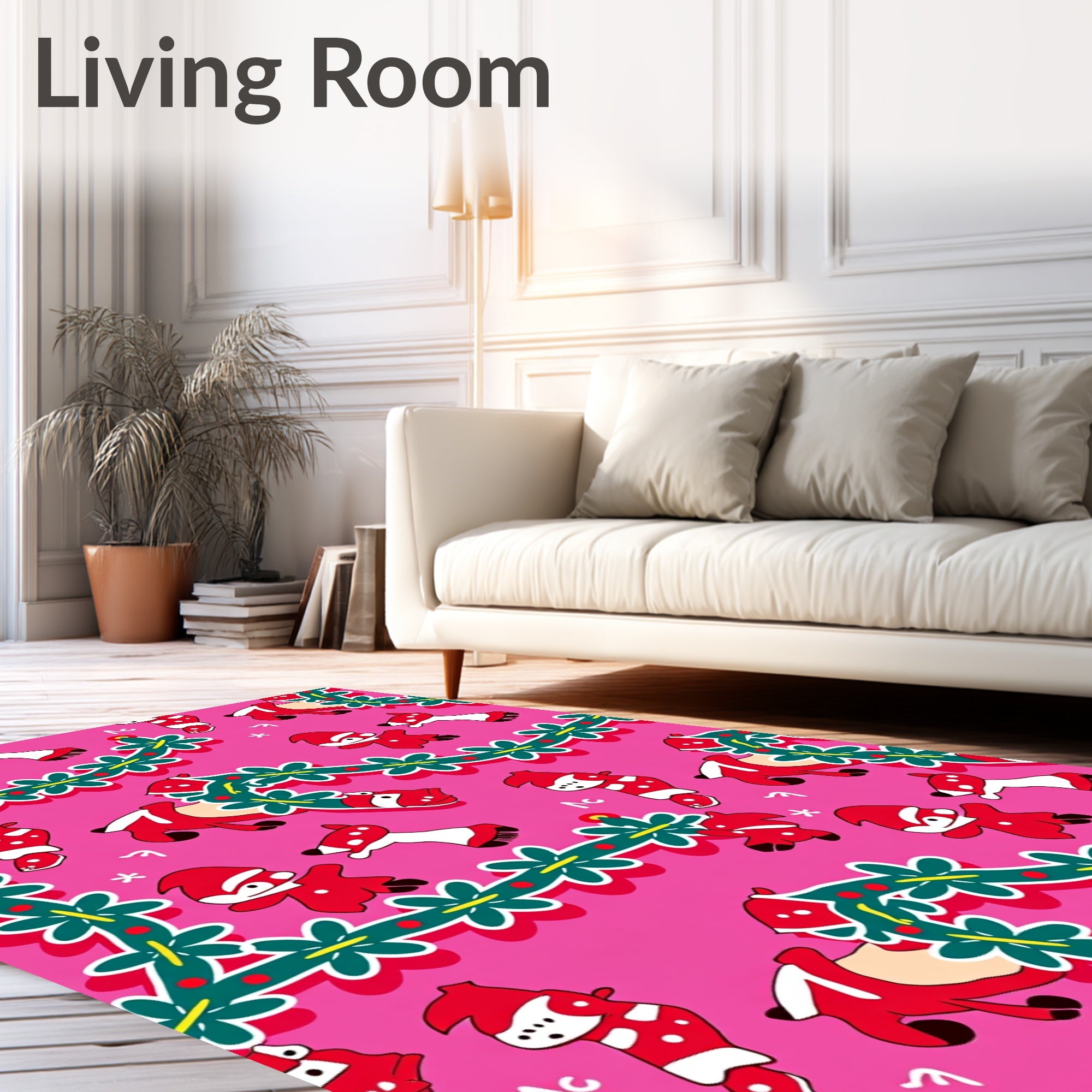 Red Festive Garland Cartoon Characters Rug