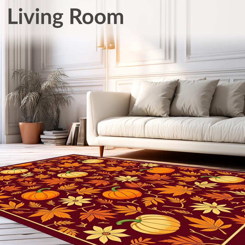 Autumn Harvest Pumpkin and Leaf Arrangement Rug