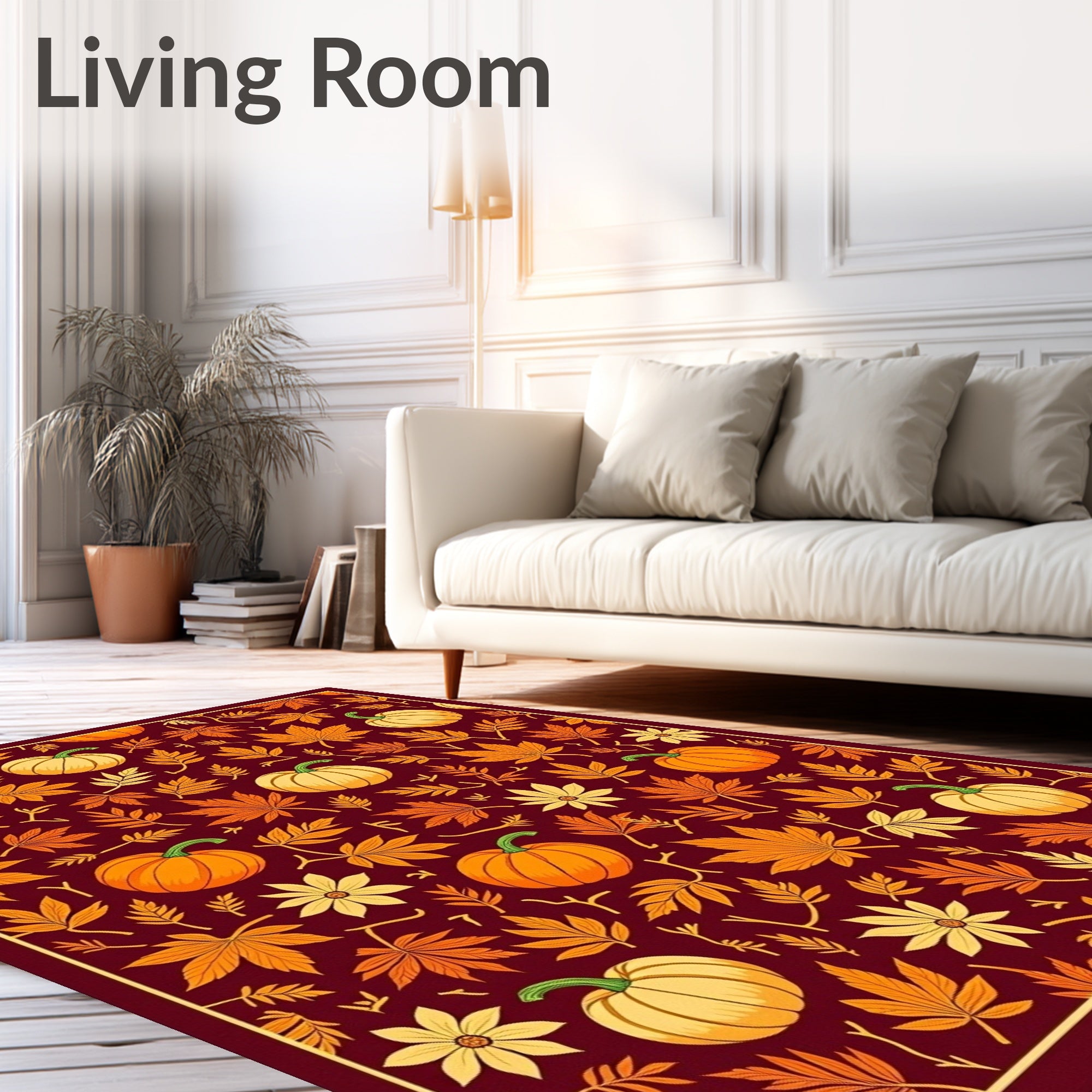 Autumn Harvest Pumpkin and Leaf Arrangement Rug