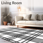 Classic Black White Plaid Lines Rug