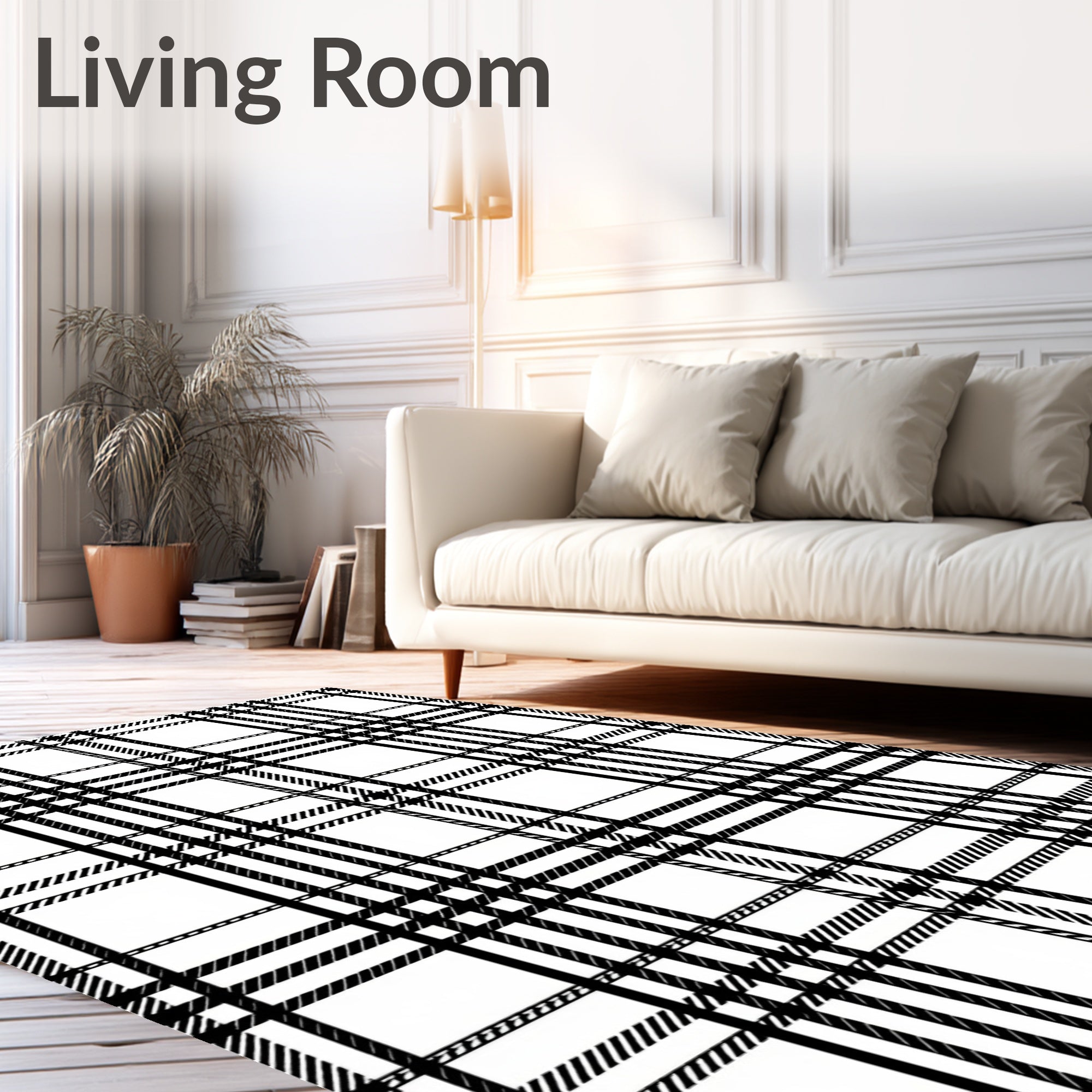 Classic Black White Plaid Lines Rug