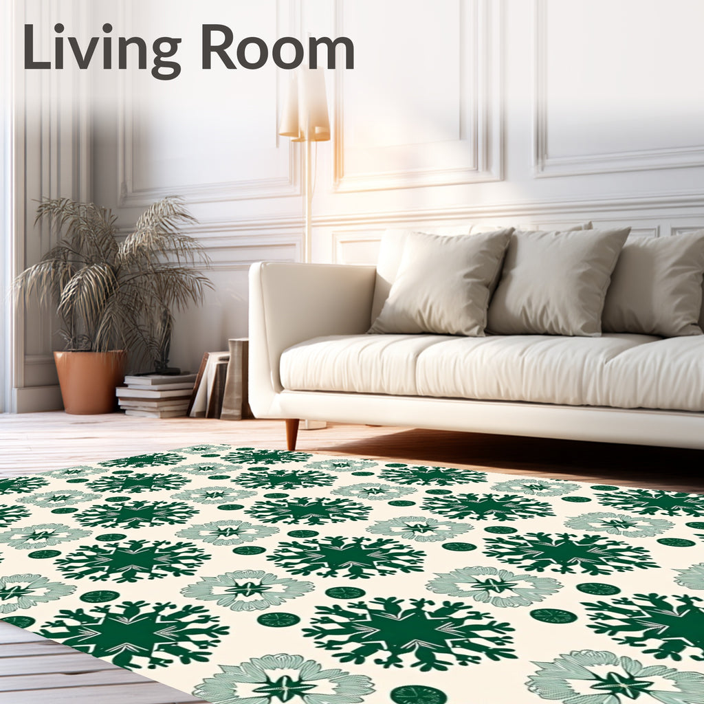 Emerald Snowflakes on Cream Background Rug