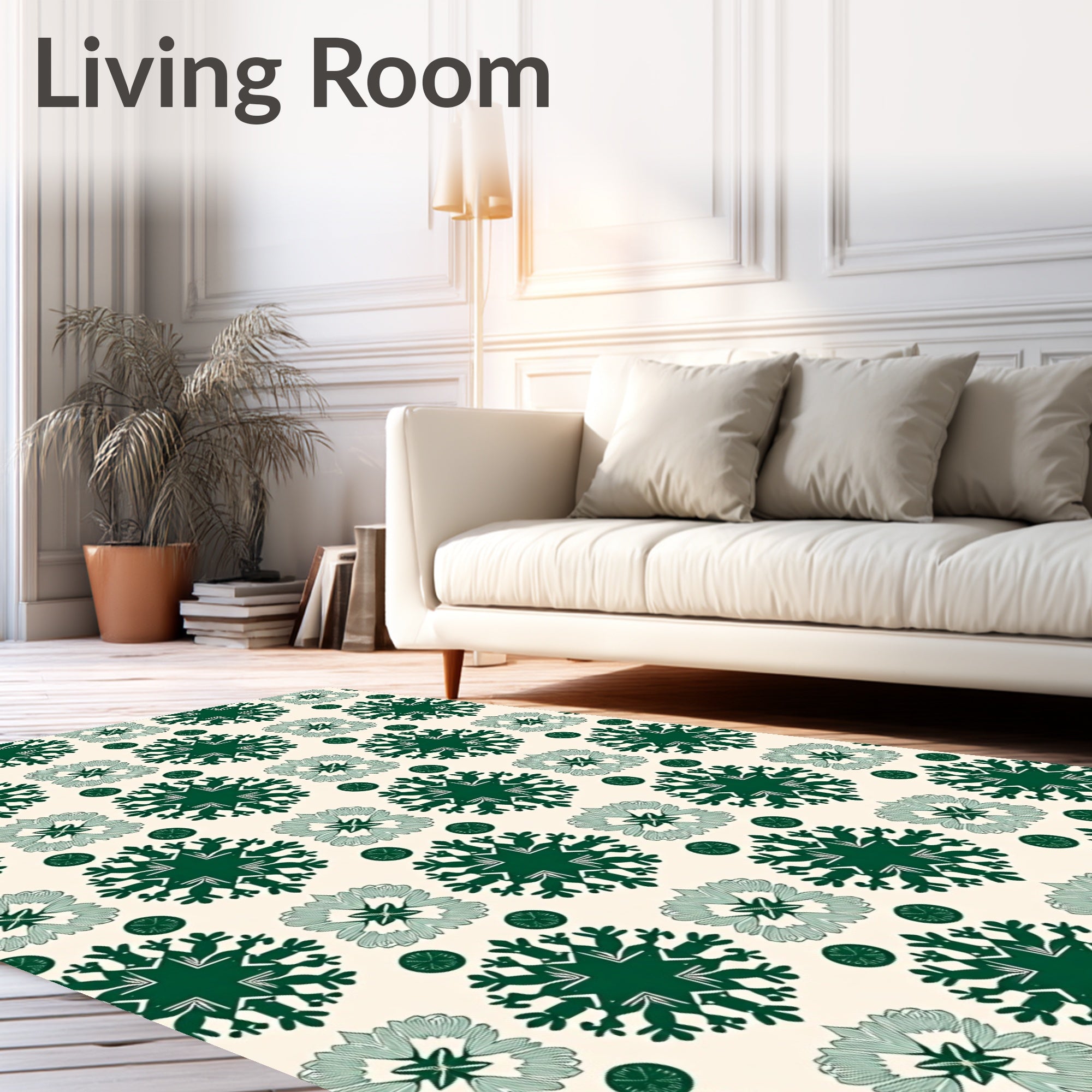 Emerald Snowflakes on Cream Background Rug