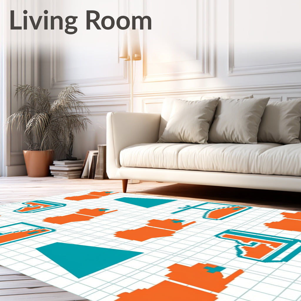 Orange Teal Pixelated Animal Icons Rug