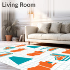 Orange Teal Pixelated Animal Icons Rug