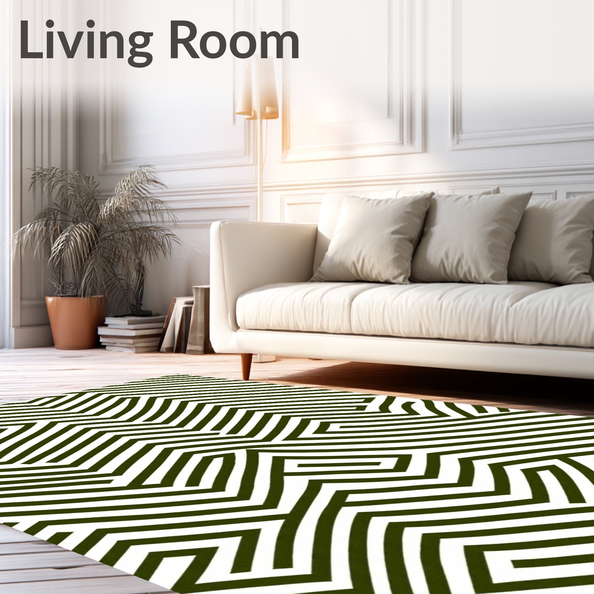 Olive Green Geometric Maze Rug