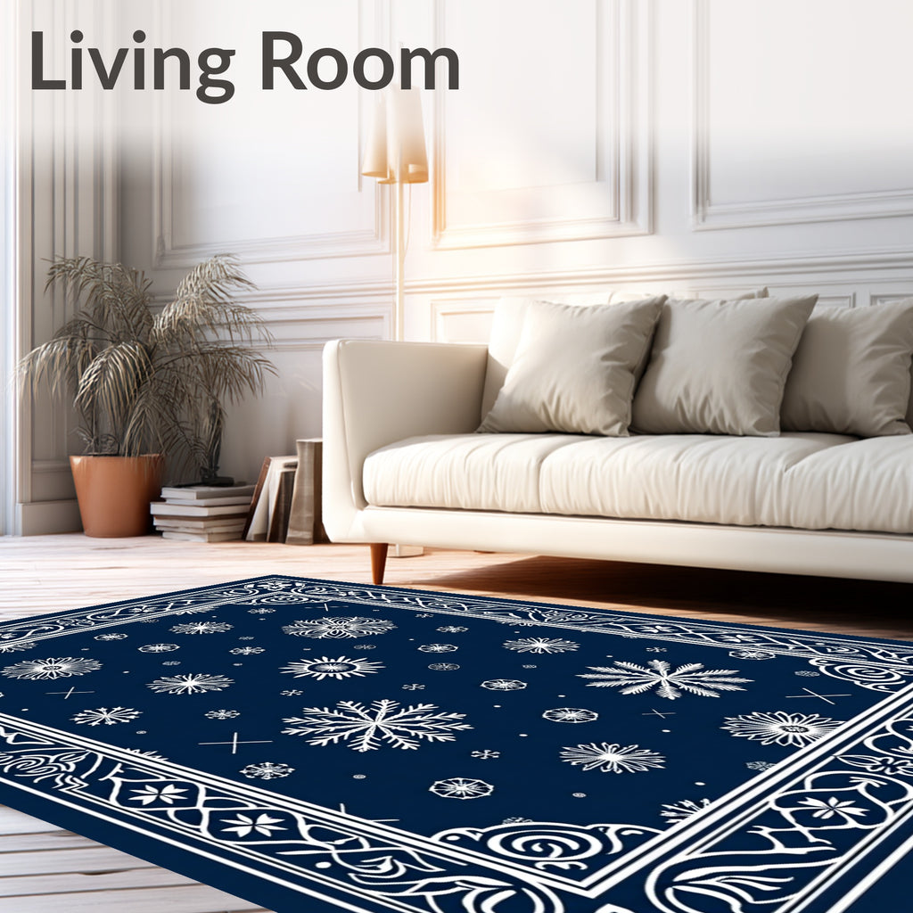 Navy Blue Snowflake Winter Medallion Rug