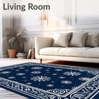 Navy Blue Snowflake Winter Medallion Rug