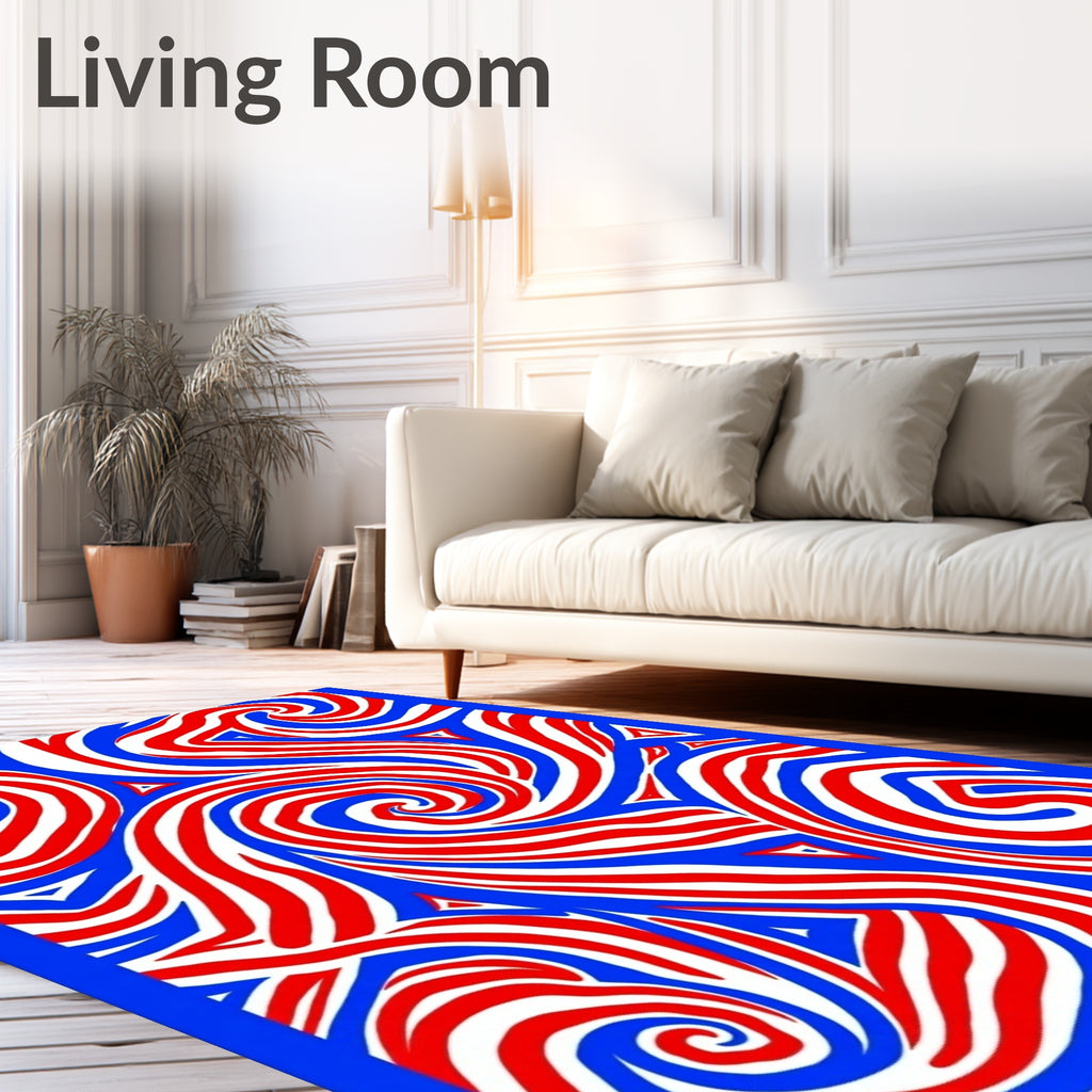 Red White Blue Swirl Abstract Rug