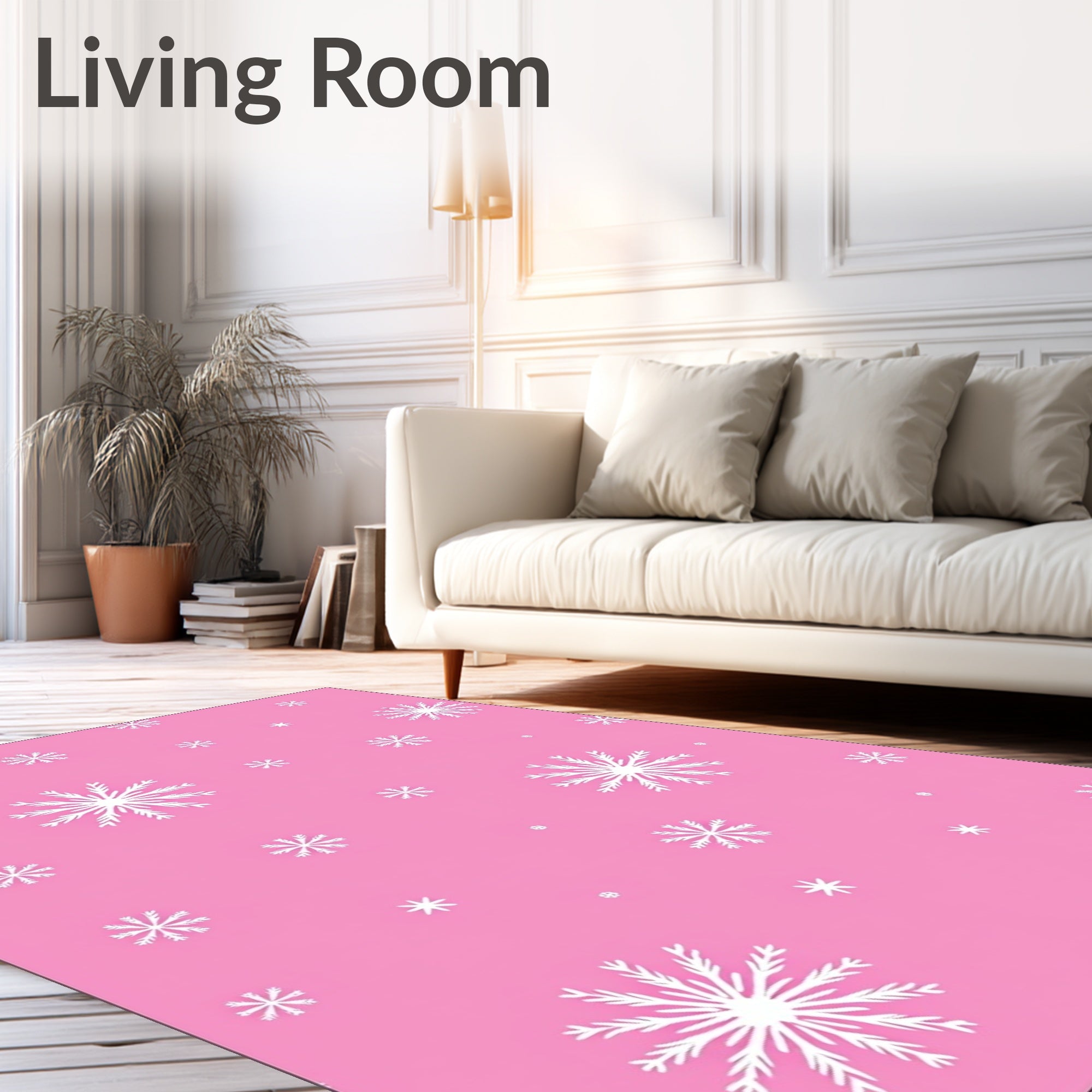 Pink White Snowflake Scatter Rug