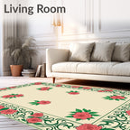 Coral Roses and Vine Border Rug