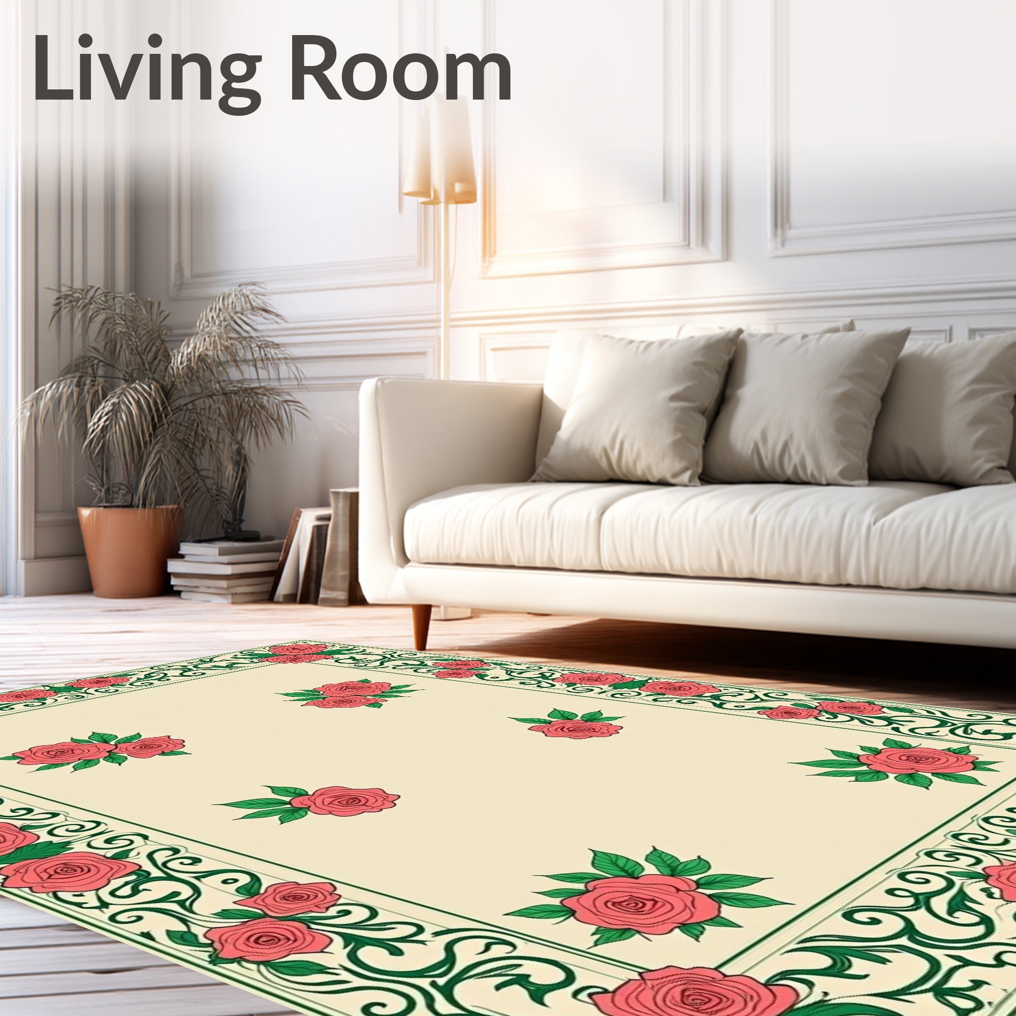 Coral Roses and Vine Border Rug