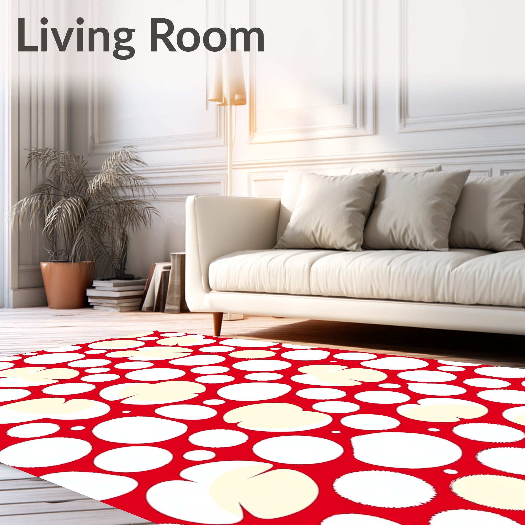 Red Cream Blob Circles Rug