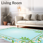 Pale Blue Floral Vine Border Rug