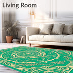 Emerald and Gold Mandala Medallion Rug