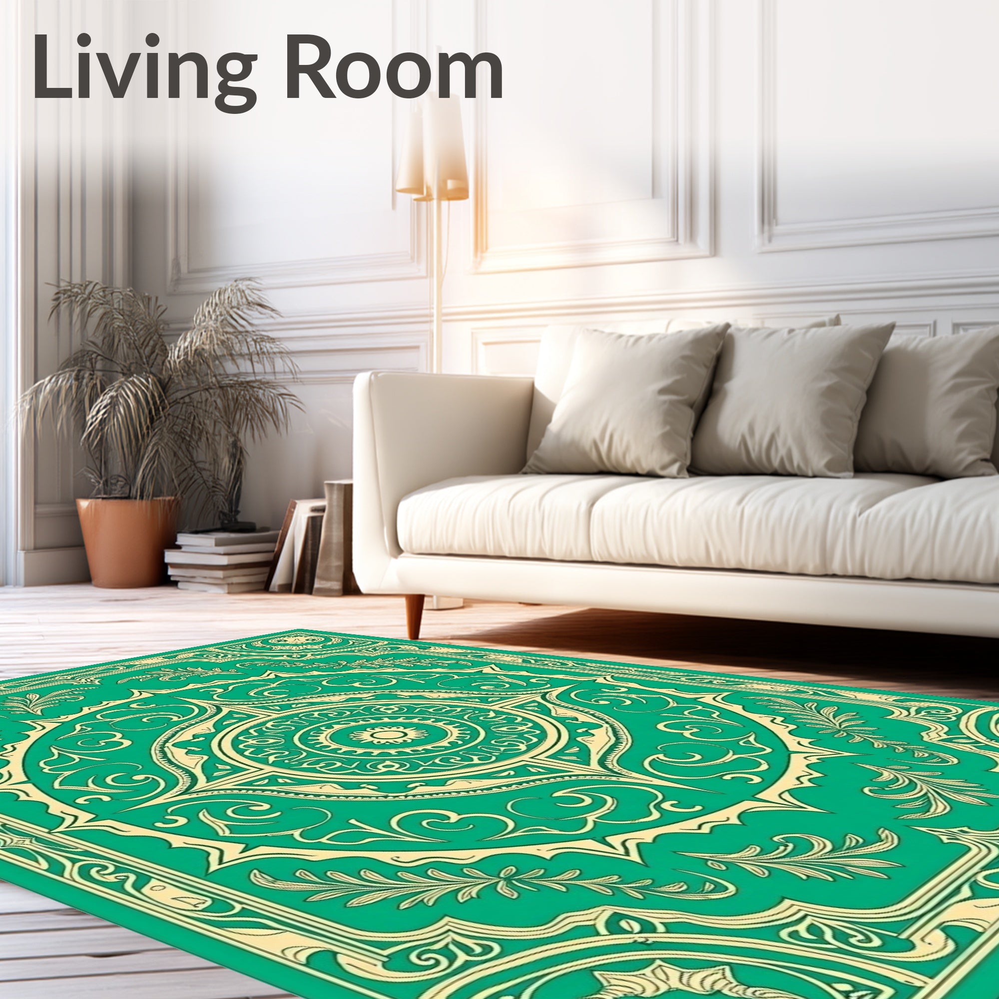 Emerald and Gold Mandala Medallion Rug