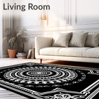 Black White Concentric Mandala Art Rug
