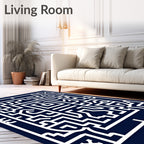 Navy White Geometric Labyrinth Rug