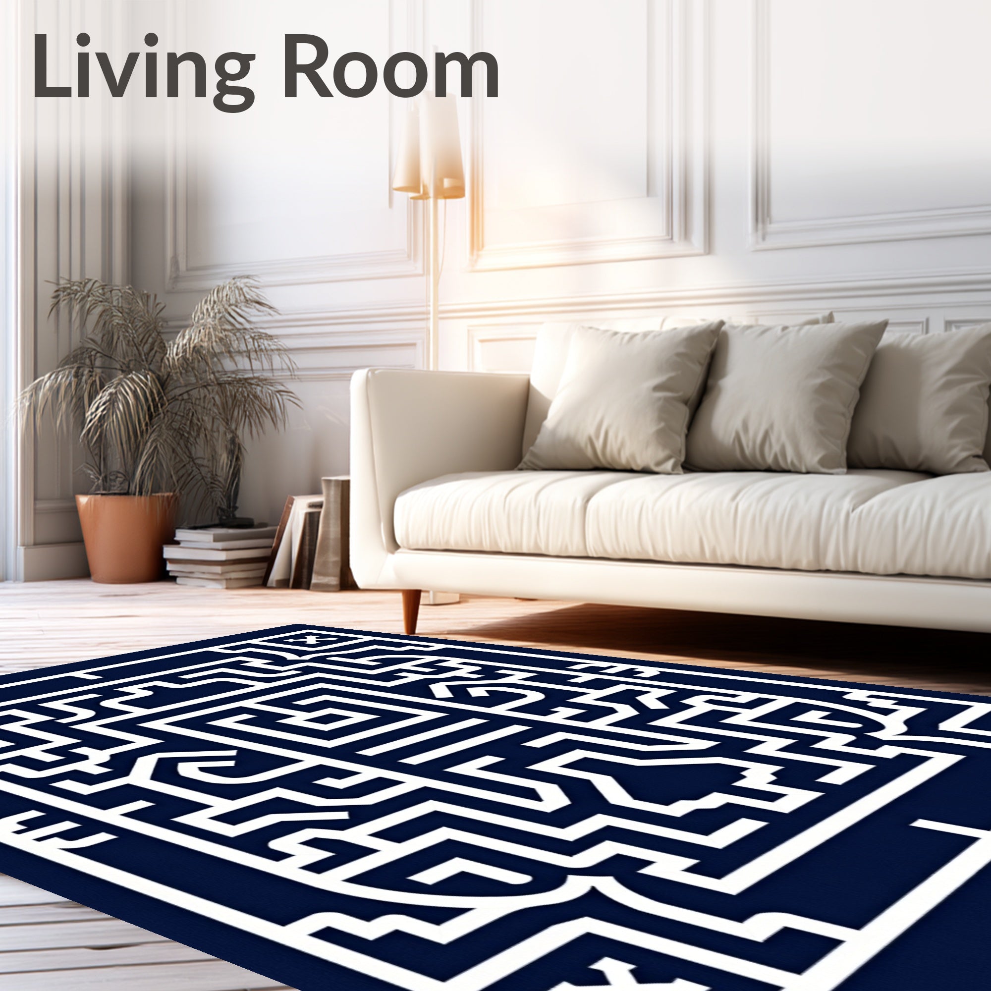 Navy White Geometric Labyrinth Rug
