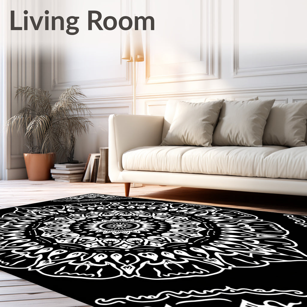 Monochromatic Classic Mandala Floral Rug