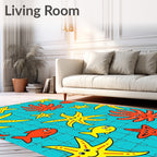 Playful Yellow Starfish Red Octopi Teal Rug