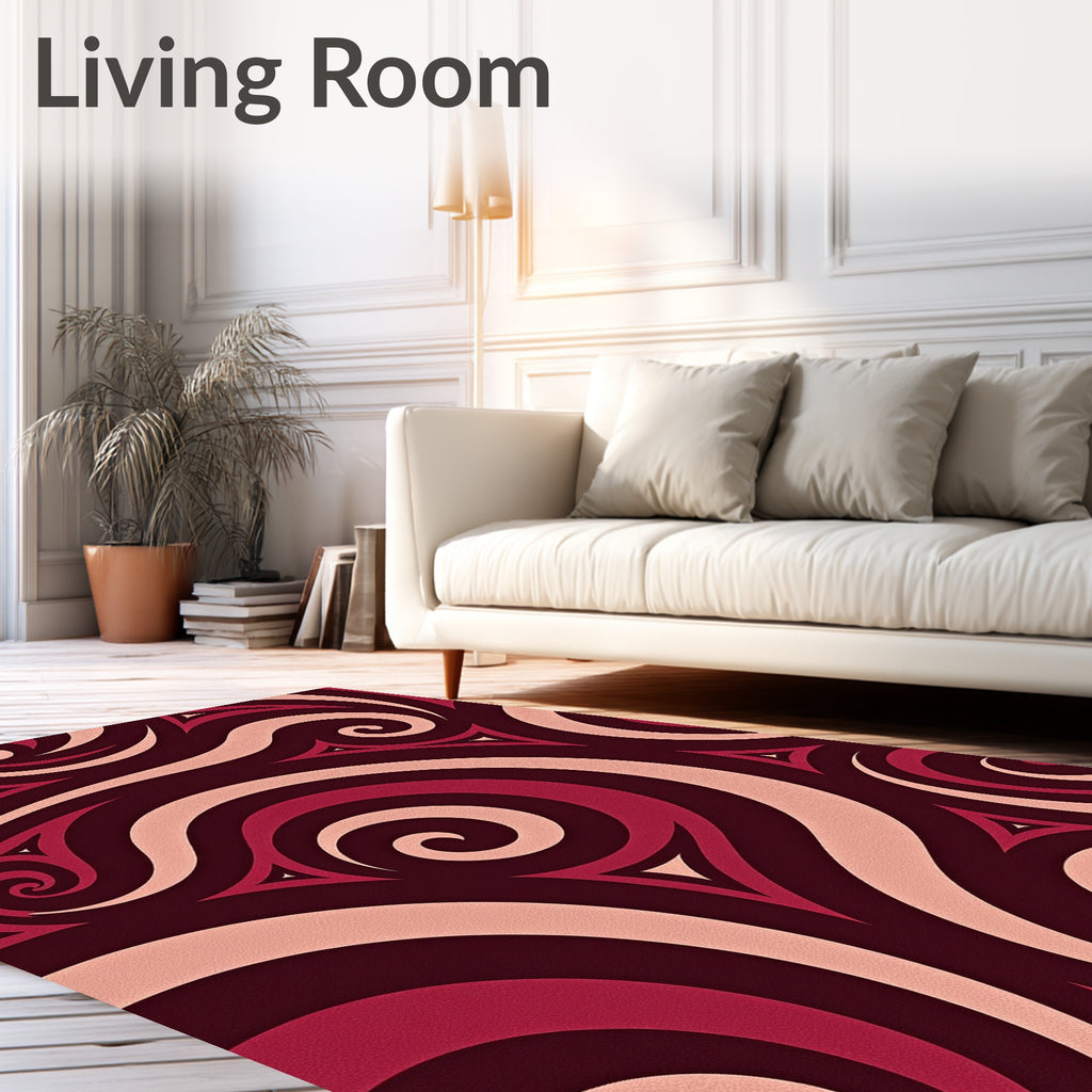 Deep Red Swirl Abstract Harmony Rug