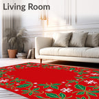 Holiday Red Holly Snowflake Border Rug
