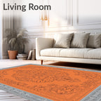 Ornate Orange Gray Damask Rug