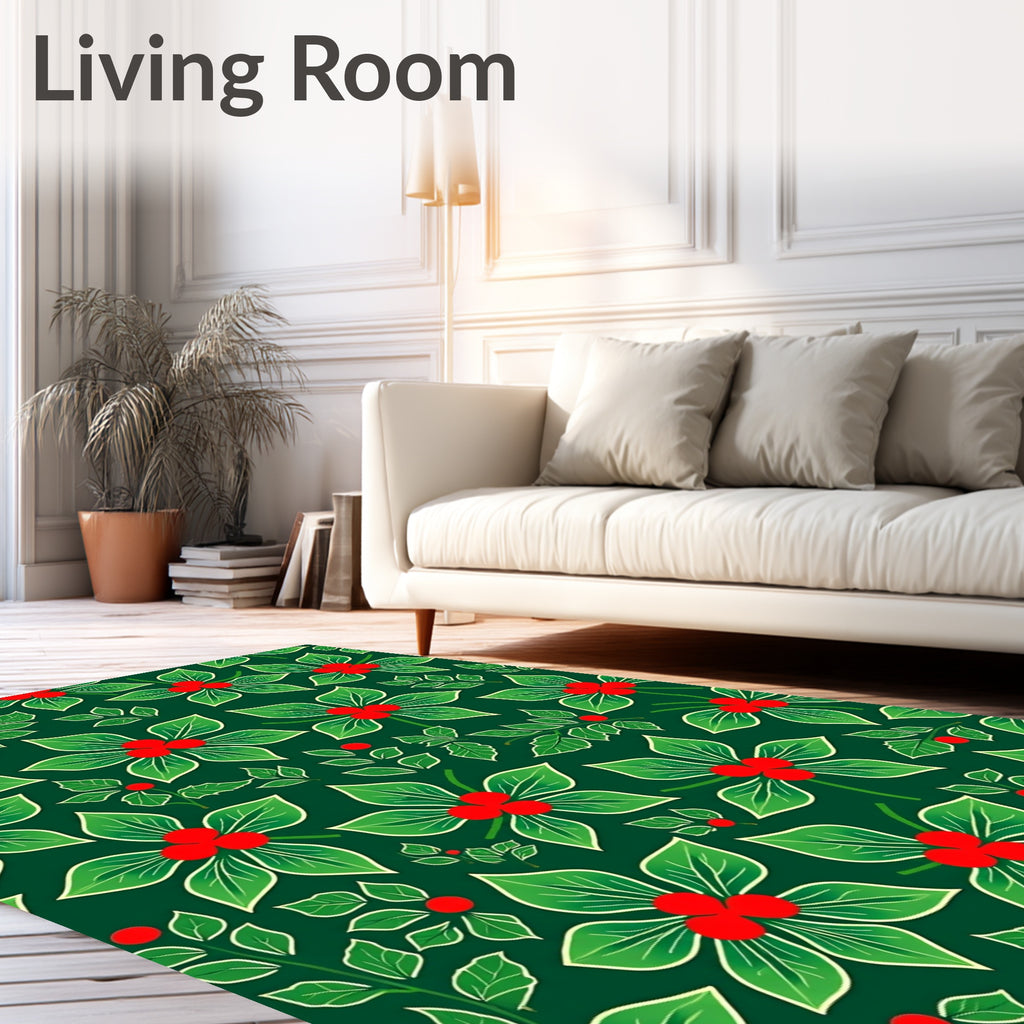 Green Red Berry Botanical Floral Rug