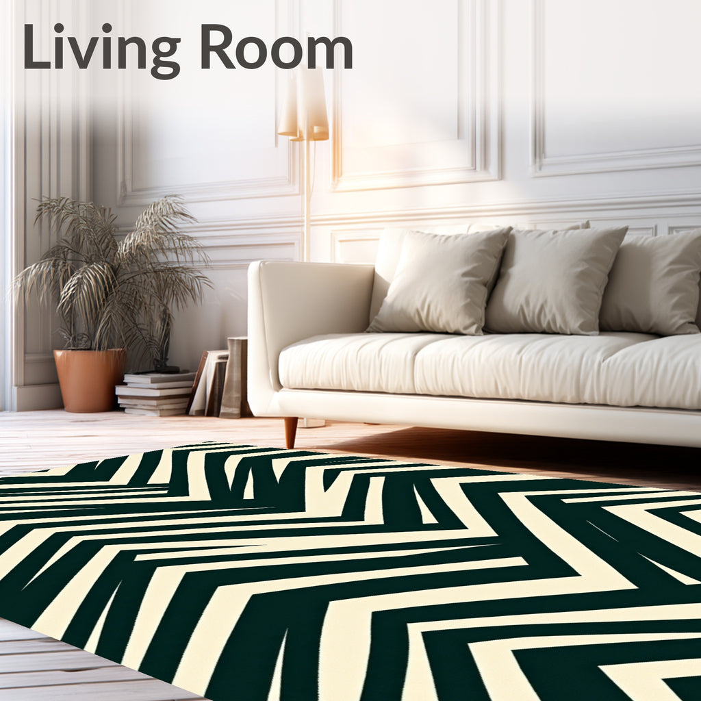 Cream Dark Green Chevron Zigzag Rug