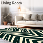 Cream Dark Green Chevron Zigzag Rug