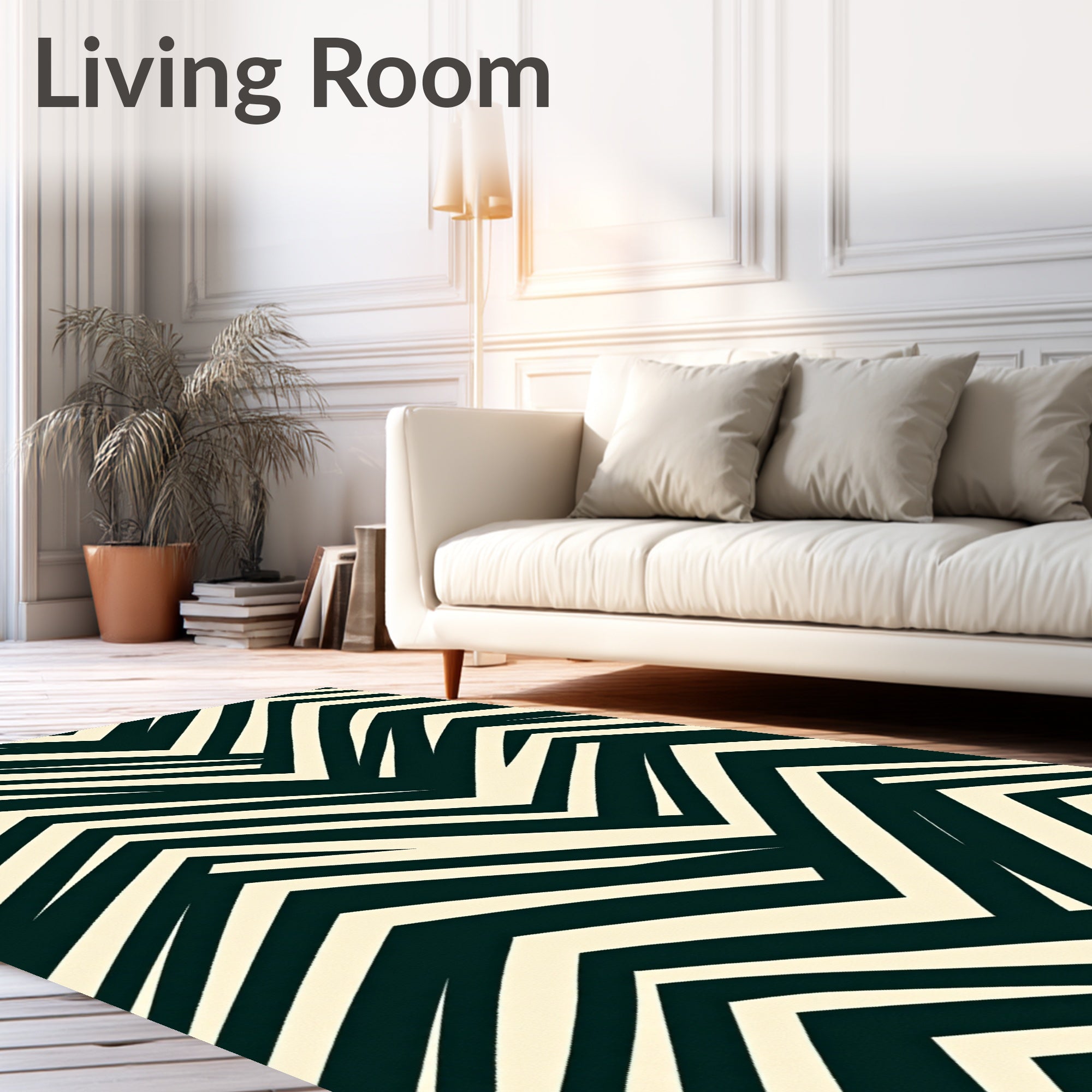 Cream Dark Green Chevron Zigzag Rug