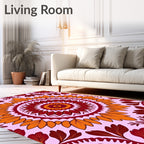 Crimson Orange Floral Sunburst Mandala Rug