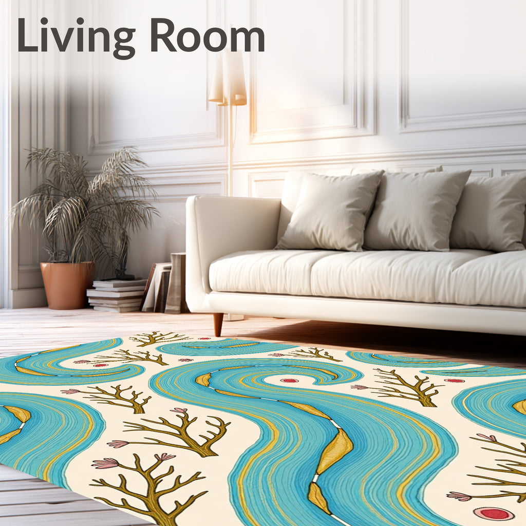 Aqua Flowing River Branches Rug