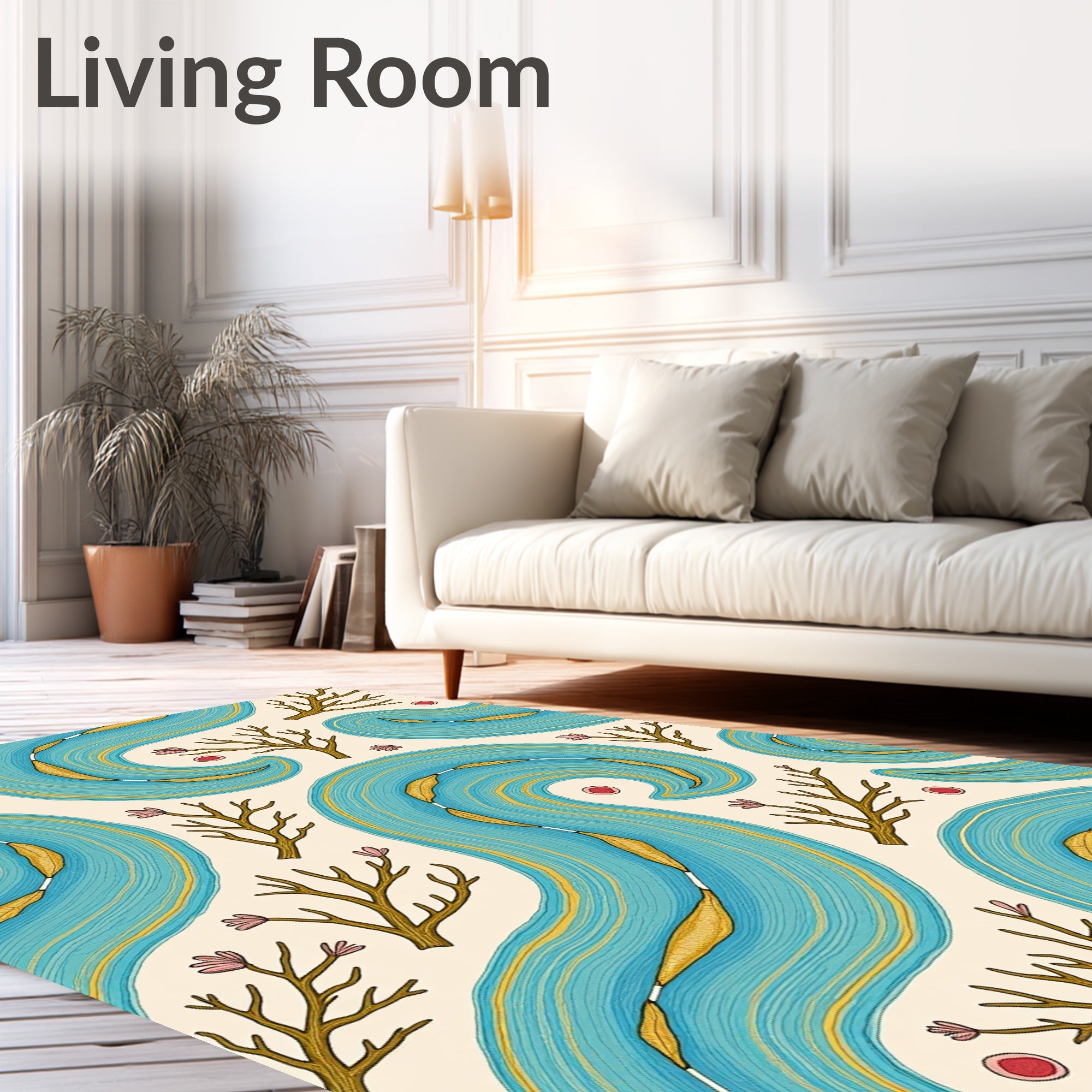 Aqua Flowing River Branches Rug