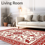 Ornate Red Leaf Garland Art Rug