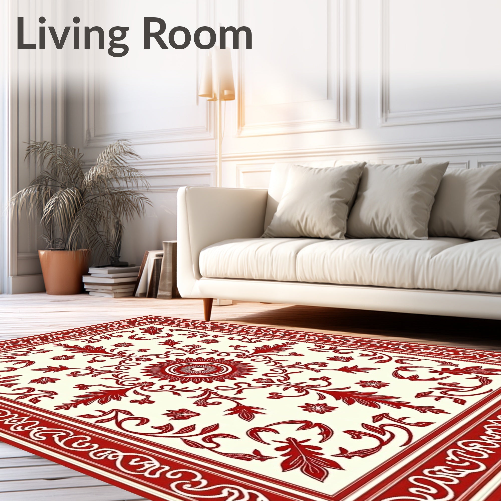 Ornate Red Leaf Garland Art Rug